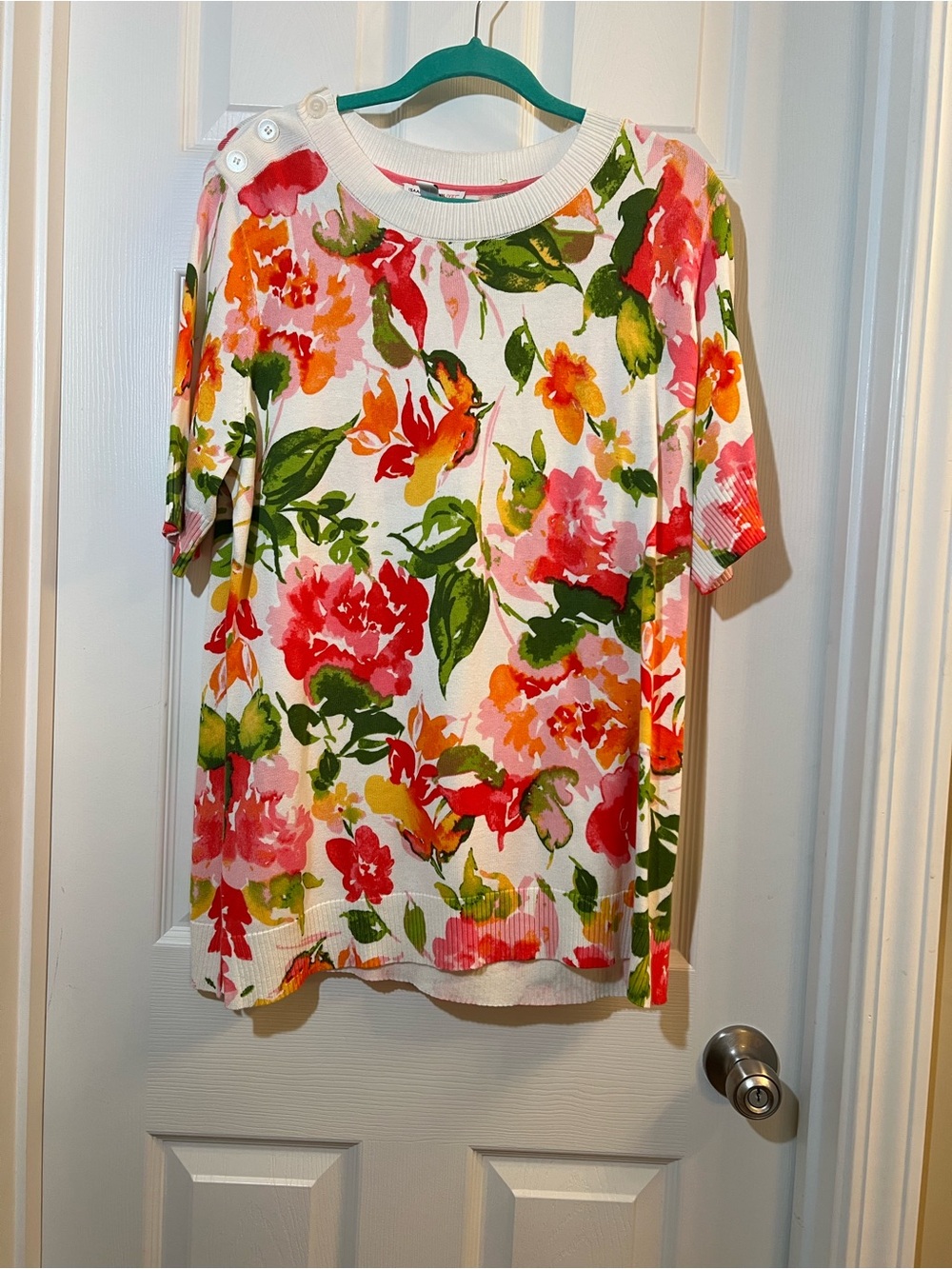 🦋 Isaac Mizrahi Floral Crewneck Sweater - White, Pink, Green, Orange size large